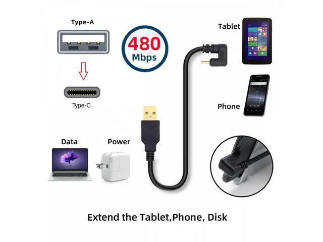 Alt view image 2 of 7 - USB2.0 Type-A to Type C USB-C Male to Male Power Data Cable 480Mbps USB-C Opposite U Shape Back Angled
