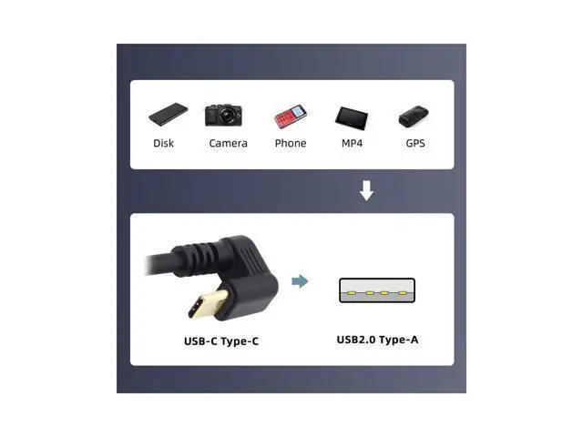 Alt view image 4 of 7 - USB2.0 Type-A to Type C USB-C Male to Male Power Data Cable 480Mbps USB-C Opposite U Shape Back Angled