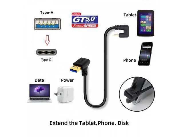 Alt view image 7 of 7 - Down Angled USB3.0 Type-A to Type C USB-C Male to Male Power Data Cable 5Gbps USB-C Opposite U Shape Back Angled