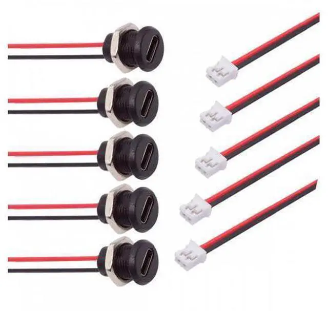 Alt view image 2 of 7 - 5pcs/set DIY OEM Type C Female Socket to 2Pin Header Cable Pitch=2.0mm Panel Mount Type DC 5V Power