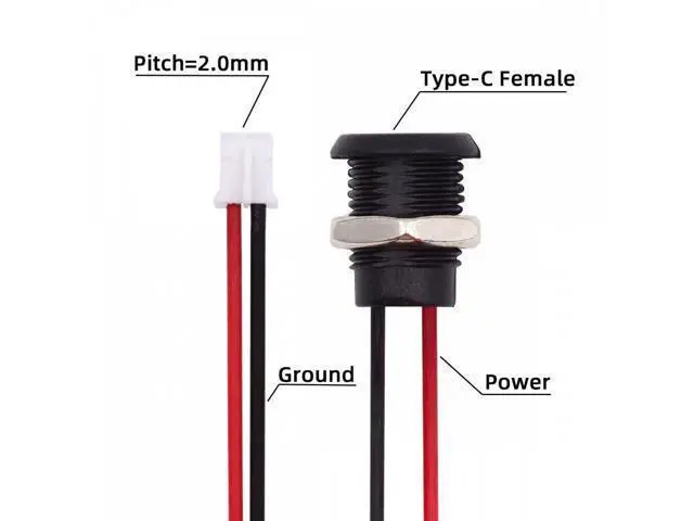 Alt view image 3 of 7 - 5pcs/set DIY OEM Type C Female Socket to 2Pin Header Cable Pitch=2.0mm Panel Mount Type DC 5V Power