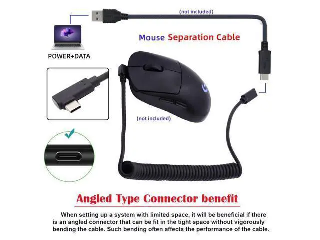 Alt view image 5 of 7 - HKCY Stretch Coiled USB-C Keyboard Mouse Cable for Gaming Keyboard Type-C Male to Female Extension Cable Power & Data
