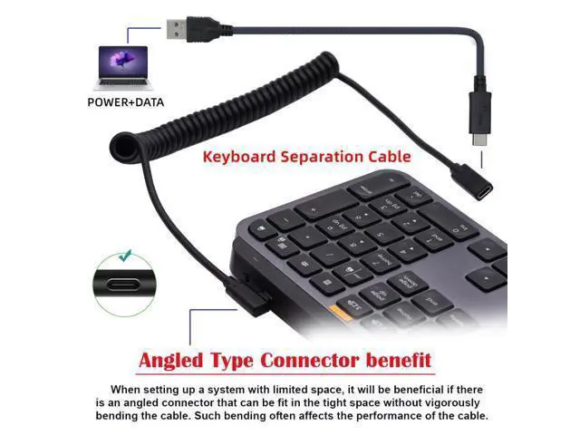 Alt view image 7 of 7 - HKCY Stretch Coiled USB-C Keyboard Mouse Cable for Gaming Keyboard Type-C Male to Female Extension Cable Power & Data