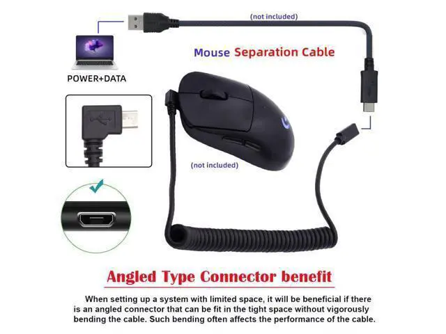 Alt view image 5 of 7 - HKCY Stretch Coiled USB-C Keyboard Mouse Cable for Gaming Keyboard Micro USB Male to Type-C Female Extension Cable Power & Data