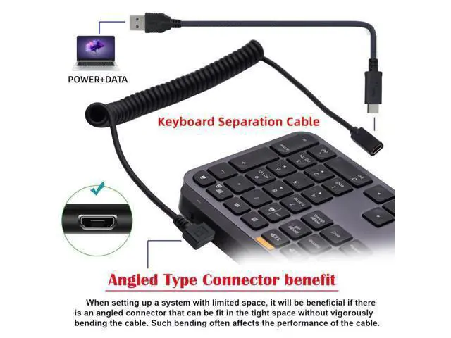 Alt view image 7 of 7 - HKCY Stretch Coiled USB-C Keyboard Mouse Cable for Gaming Keyboard Micro USB Male to Type-C Female Extension Cable Power & Data
