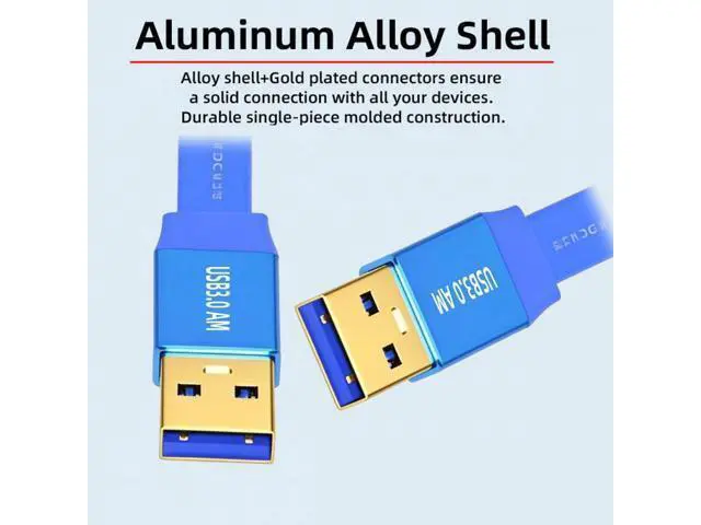 Alt view image 4 of 7 - Ultra Flat Slim USB 3.0 Type-A Male to USB3.0 A Male Cable Extension Blue 5Gbps for Disk SSD Camera Data