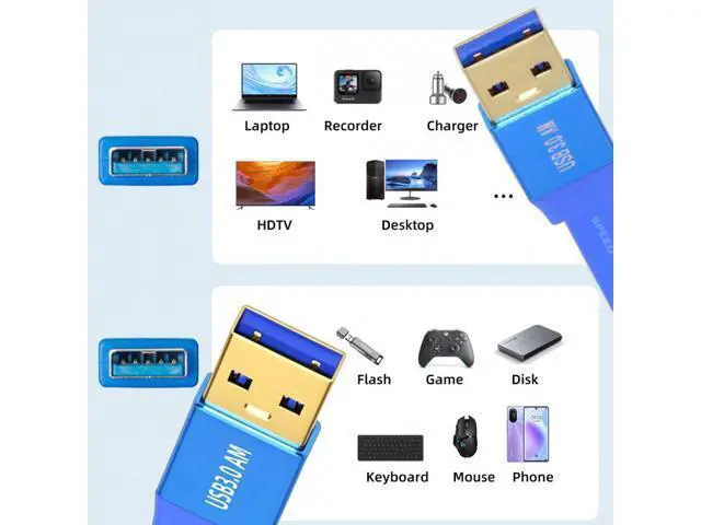 Alt view image 6 of 7 - Ultra Flat Slim USB 3.0 Type-A Male to USB3.0 A Male Cable Extension Blue 5Gbps for Disk SSD Camera Data