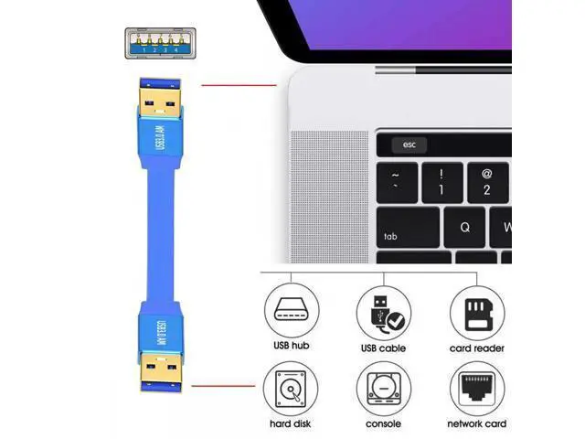 Alt view image 7 of 7 - Ultra Flat Slim USB 3.0 Type-A Male to USB3.0 A Male Cable Extension Blue 5Gbps for Disk SSD Camera Data