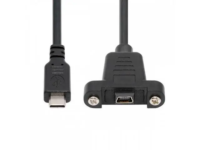 Alt view image 2 of 7 - USB2.0 Mini 5Pin Female to Type-C USB-C Male Power Cable 480Mbps Data with Panel Mount Holes 30cm