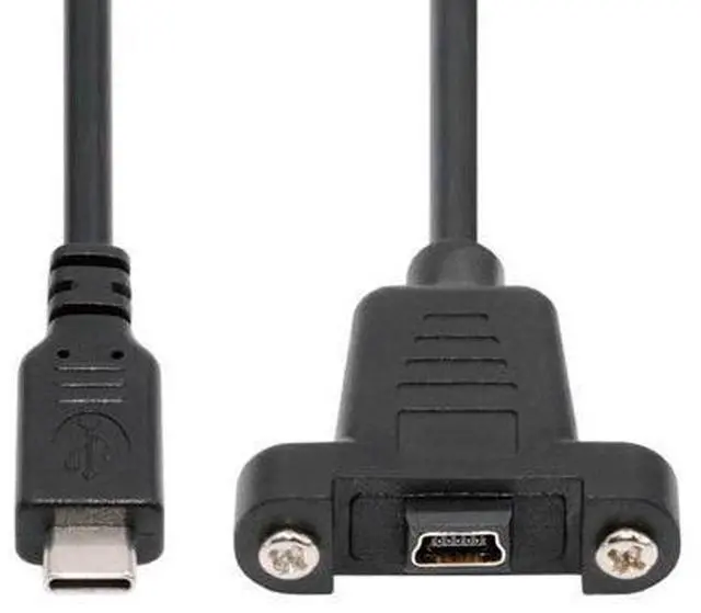 Main image of USB2.0 Mini 5Pin Female to Type-C USB-C Male Power Cable 480Mbps Data with Panel Mount Holes 30cm