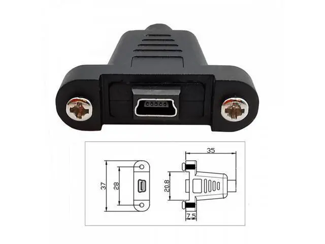 Alt view image 5 of 7 - USB2.0 Mini 5Pin Female to Type-C USB-C Male Power Cable 480Mbps Data with Panel Mount Holes 30cm