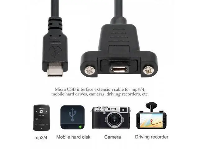 Alt view image 3 of 7 - USB2.0 Micro 5Pin Female to Type-C USB-C Male Power Cable 480Mbps Data with Panel Mount Holes 50cm