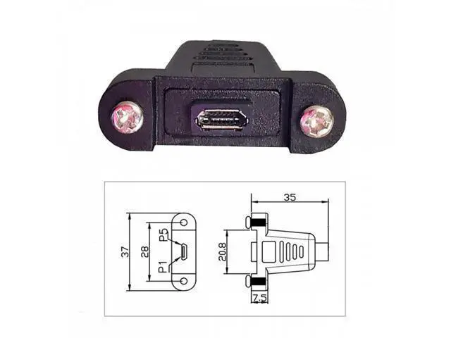 Alt view image 5 of 7 - USB2.0 Micro 5Pin Female to Type-C USB-C Male Power Cable 480Mbps Data with Panel Mount Holes 50cm