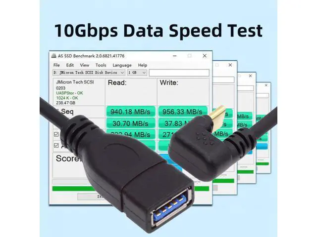 Alt view image 4 of 7 - USB-C USB 3.1 Type-C Male to USB 3.0-A Female 10Gbps OTG Data Power Cable Opposite U Shape Back Angled