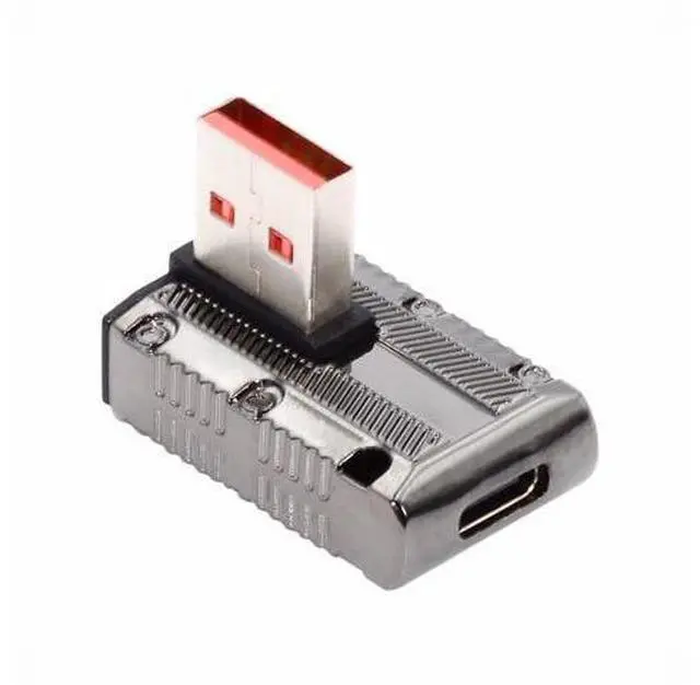 Main image of USB-C USB 3.1 Type C Female to USB 3.0 Type-A Male 90 Degree Left Angled Low Profile Type 10Gbps Data 120W Power Adapter Mecha Cyberpunk Style