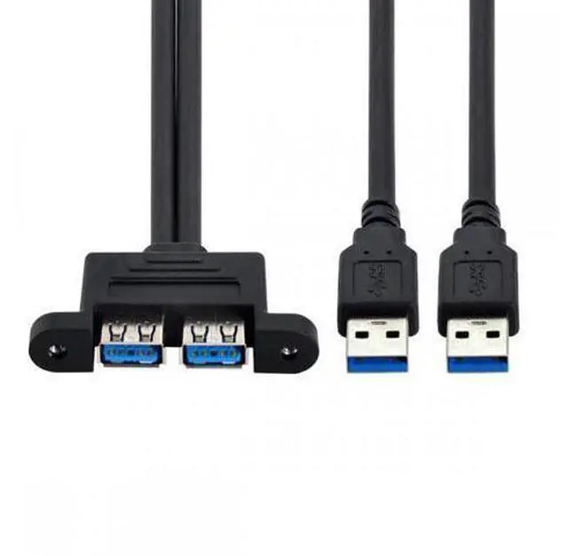 Main image of Dual USB 3.0 Male to Female Type-A Panel Type Header Cable Horizontal Flat Connector Dual Ports 50cm