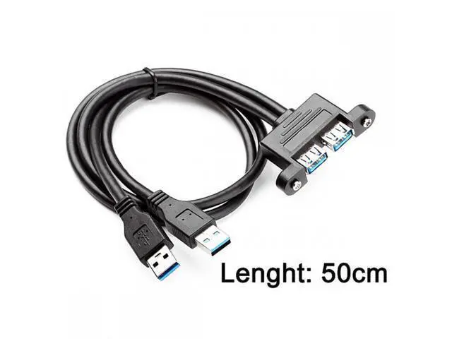 Alt view image 2 of 7 - Dual USB 3.0 Male to Female Type-A Panel Type Header Cable Horizontal Flat Connector Dual Ports 50cm