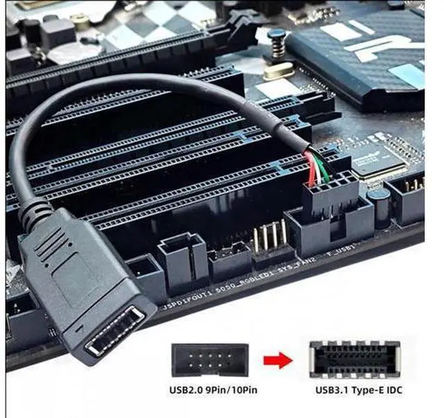 Alt view image 2 of 7 - Single USB 3.1 Front Panel Socket Key-A Type-E to USB 2.0 9Pin 10Pin Mainboard Header Male Extension Cable