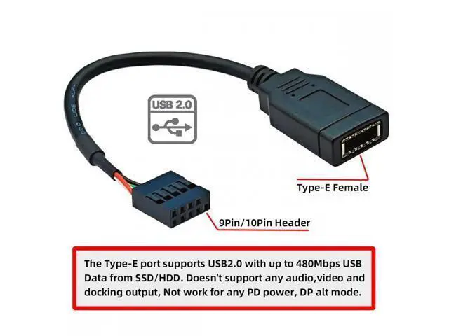 Alt view image 6 of 7 - Single USB 3.1 Front Panel Socket Key-A Type-E to USB 2.0 9Pin 10Pin Mainboard Header Male Extension Cable