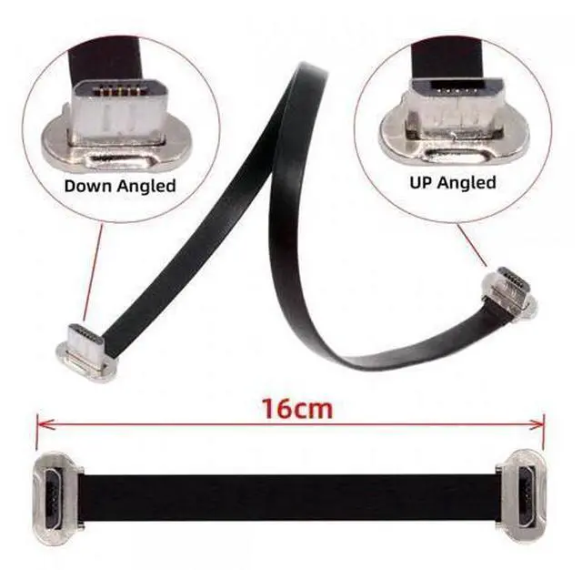Main image of Cable Micro USB2.0 Male to Micro USB Male 5Pin Ultra Slim Flat Data Charge Cable 16cm Down to Up Angle 90 Degree Connector