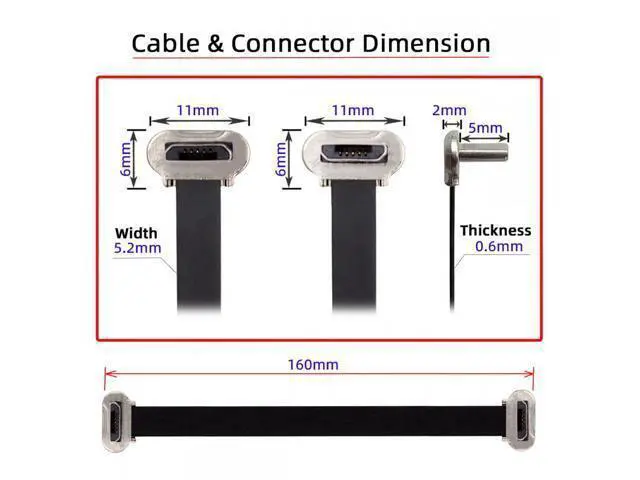 Alt view image 7 of 7 - Cable Micro USB2.0 Male to Micro USB Male 5Pin Ultra Slim Flat Data Charge Cable 16cm Down to Up Angle 90 Degree Connector