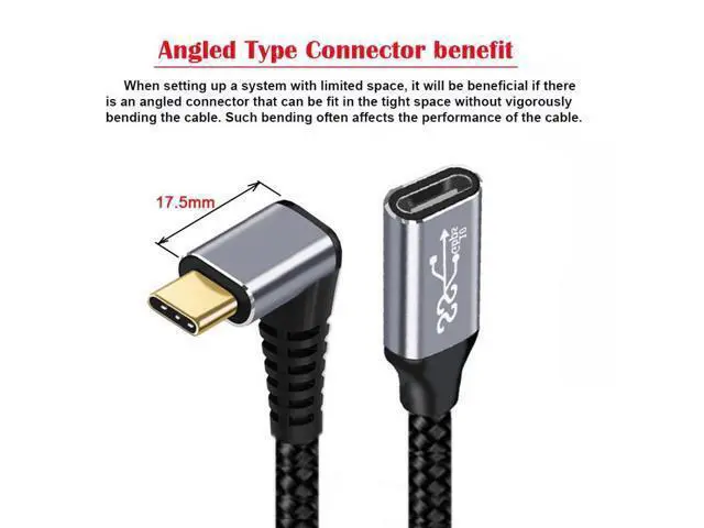 Alt view image 3 of 7 - HKCY 0.2M Up Down Angled USB-C USB 3.1 Type C Male to Female Extension Data Cable 10Gbps 100W with Sleeve for Laptop