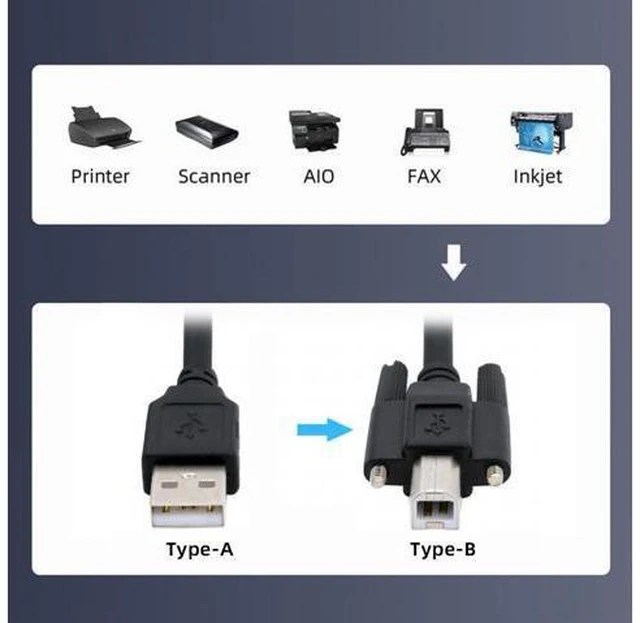 Alt view image 6 of 7 - USB 2.0 Type-A Male to Type-B Thumbscrew Standard Male Mount Panel Type for Industrial Camera Robot Scanner Disk
