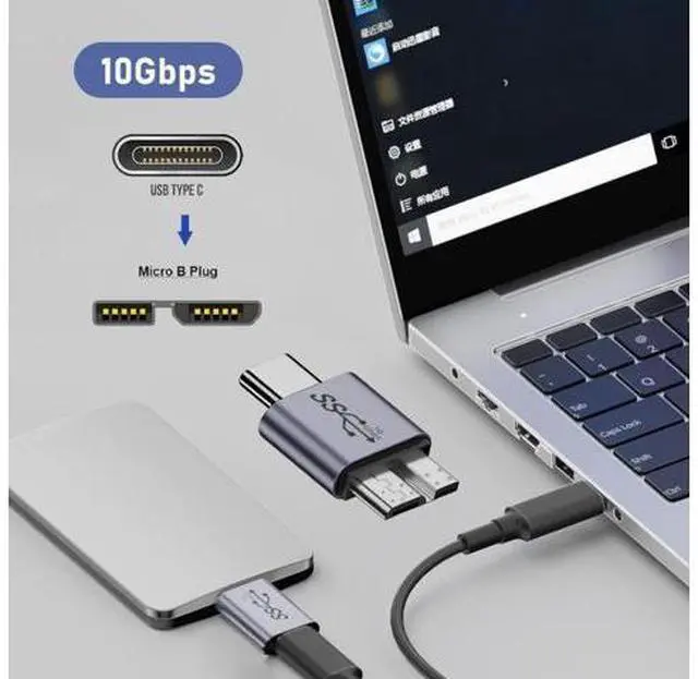 Alt view image 5 of 7 - HKCY USB-C USB 3.1 Type C Male to Micro USB 3.0 Male Data Adapter 10Gbps Data Power for Laptop SSD Disk