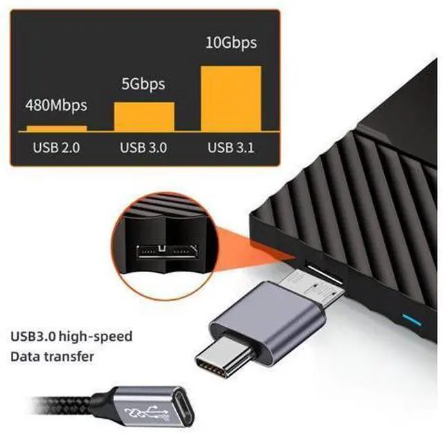 Alt view image 6 of 7 - HKCY USB-C USB 3.1 Type C Male to Micro USB 3.0 Male Data Adapter 10Gbps Data Power for Laptop SSD Disk