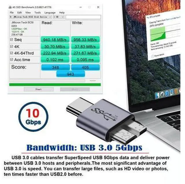 Alt view image 4 of 7 - HKCY USB-C USB 3.1 Type C Male to Micro USB 3.0 Male Data Adapter 10Gbps Data Power for Laptop SSD Disk