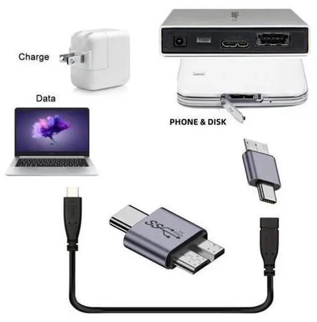 Alt view image 7 of 7 - HKCY USB-C USB 3.1 Type C Male to Micro USB 3.0 Male Data Adapter 10Gbps Data Power for Laptop SSD Disk