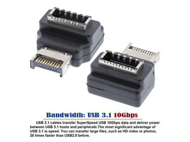 Alt view image 6 of 7 - Cable 20pin Type-E Male to Type-E USB 3.1 Front Panel Header Female Motherboard Extension Data Adapter 90 Degree Angled