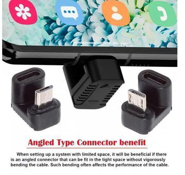 Alt view image 4 of 7 - 4pcs/lot USB-C USB2.0 Type C Female to Micro USB Male Power Data Adapter 90/360 Degree Angled Type