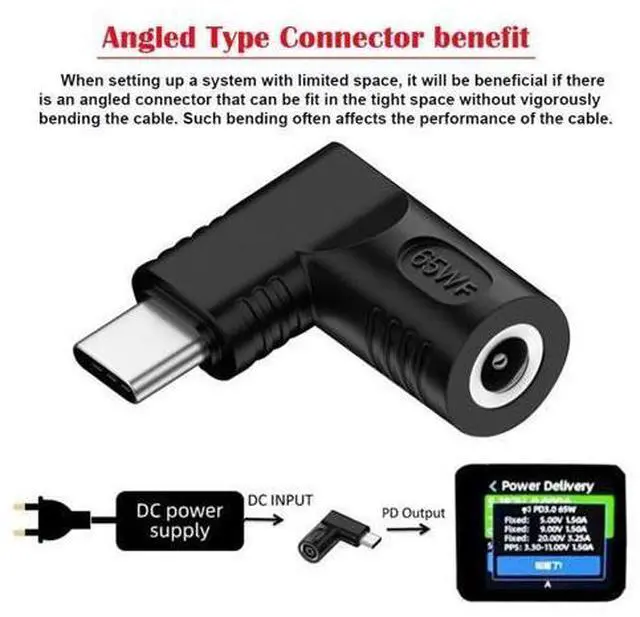 Main image of HKCY DC Jack 5.5x2.5mm Input to USB-C Type-C Angled 90 Degree Power Plug Charge Adapter for Laptop Phone
