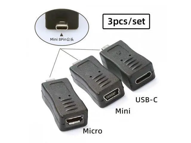 Alt view image 2 of 7 - 3pcs/set USB-C Type-C Micro Mini USB Female to Camera Mini 8P Data Power Adapter for Coolpix UC-E6 UC-E16 UC-E17 DSC-W DMC-S EX-Z