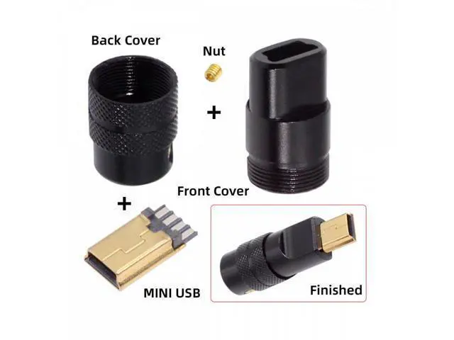 Alt view image 3 of 7 - Mini USB2.0 5Pin Male Plug Connector Solder Type with Aluminum Alloy Shell Black Customization for 4.0mm~6.0mm Cable