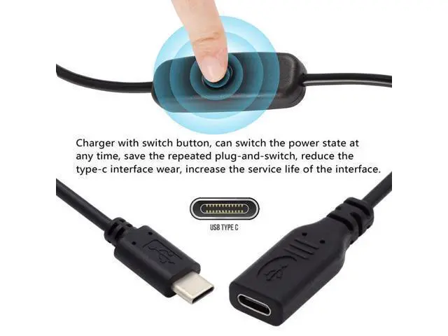 Alt view image 4 of 7 - HKCY USB-C Cable with On Off Power Switch Button USB Type C Male to Female for Laptop Keyboard Raspberry Pi 4B