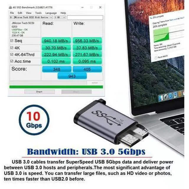 Alt view image 4 of 7 - HKCY USB-C USB 3.1 Type C Female to Micro USB 3.0 Male Data Adapter 10Gbps Data Power with Chain for Laptop SSD Disk