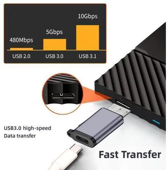 Alt view image 6 of 7 - HKCY USB-C USB 3.1 Type C Female to Micro USB 3.0 Male Data Adapter 10Gbps Data Power with Chain for Laptop SSD Disk