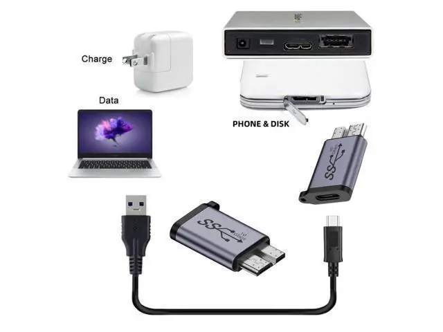 Alt view image 7 of 7 - HKCY USB-C USB 3.1 Type C Female to Micro USB 3.0 Male Data Adapter 10Gbps Data Power with Chain for Laptop SSD Disk