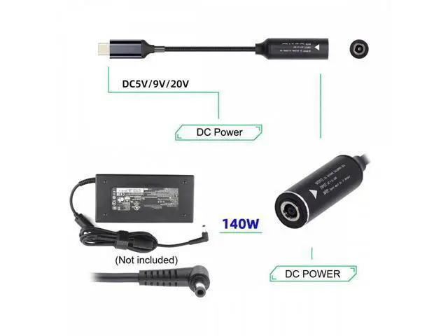 Alt view image 2 of 7 - DC Jack 4.5X3.0mm Input to USB-C Type-C Power 140W Charge Cable for Laptop Phone PD9V 5V 20V7A