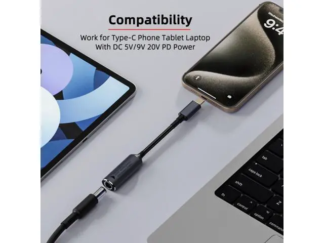 Alt view image 3 of 7 - DC Jack 4.5X3.0mm Input to USB-C Type-C Power 140W Charge Cable for Laptop Phone PD9V 5V 20V7A