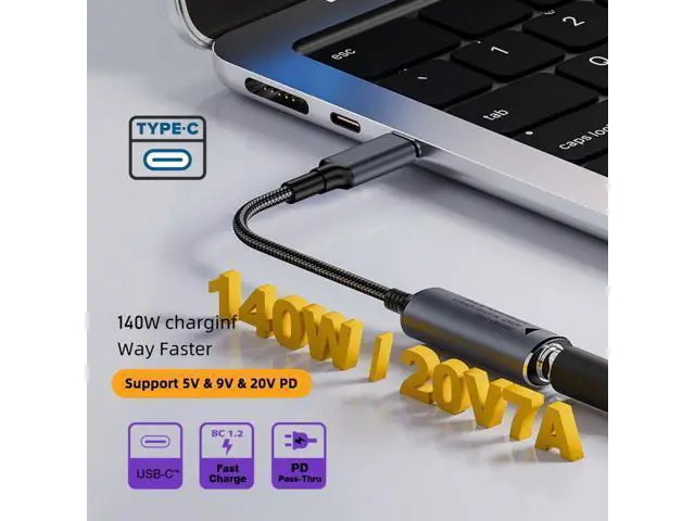 Alt view image 6 of 7 - DC Jack 4.5X3.0mm Input to USB-C Type-C Power 140W Charge Cable for Laptop Phone PD9V 5V 20V7A