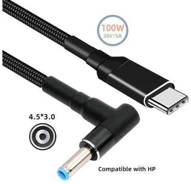 Main image of 100W Type C USB-C Input to 20V DC 4.5*3.0mm Output Power 20V 5A 65W PD Charge Cable compatible with HP-Laptop