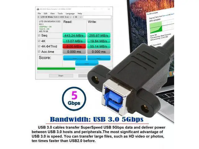 Alt view image 2 of 7 - USB 3.0 Type-B Female to USB3.0 Type-B Male Cable Extension 5Gbps for Disk SSD Camera Data 30cm