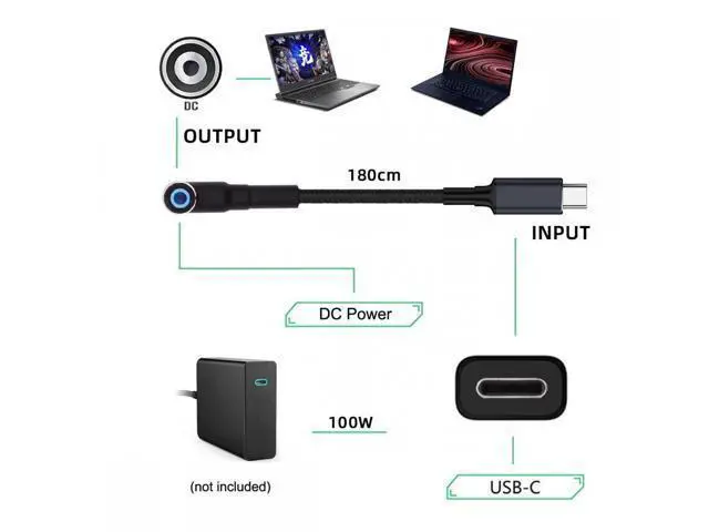 Alt view image 5 of 7 - 100W Type C USB-C Input to 20V DC 4.5*3.0mm Output Power 20V 5A 65W PD Charge Cable compatible with HP-Laptop