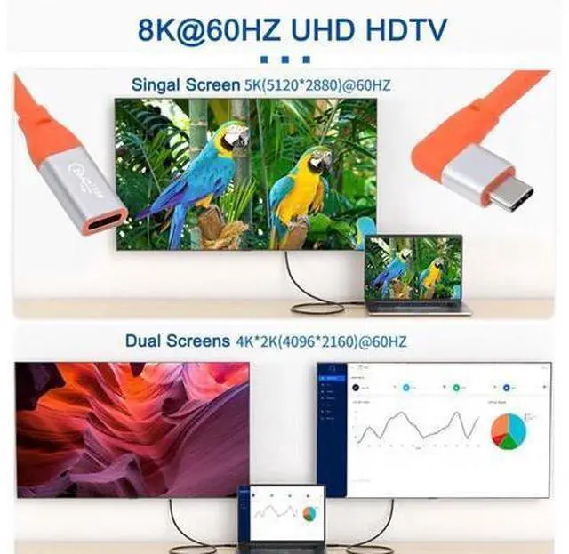 Alt view image 6 of 7 - USB3.2 Male to Female Extension Cable 20Gbps 90 Degree Left Right Angled Ultra Soft High Flex with 100W and 8K 5K USB4.0 Type-C Compatible with Thunderbolt3/4