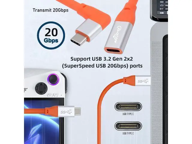 Alt view image 7 of 7 - USB3.2 Male to Female Extension Cable 20Gbps 90 Degree Left Right Angled Ultra Soft High Flex with 100W and 8K 5K USB4.0 Type-C Compatible with Thunderbolt3/4