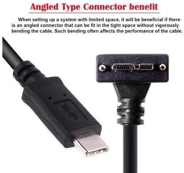 Main image of HKCY 5Gbps USB-C Type-C Host to Micro USB3.0 Screw Mount 90 Degree Up Angled for Industrial Camera Storage