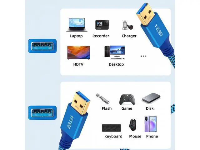 Alt view image 7 of 7 - 0.6M USB 3.0 Type-A Male to USB3.0 A Male Cable Extension Blue Sleeve 5Gbps for Disk SSD Camera Data